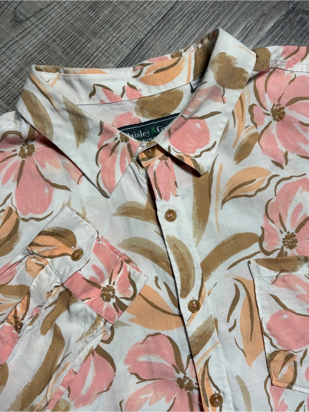 Paisley & Gray Long Sleeve Button Shirt Size XL Slim Fit Linen Blend Thin Floral